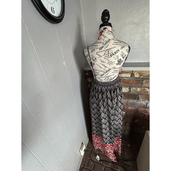 Boho Chic Maxi Halter Dress L Lightweight Sleeveless  Floral Vacay Beachy Casual - Picture 7 of 10